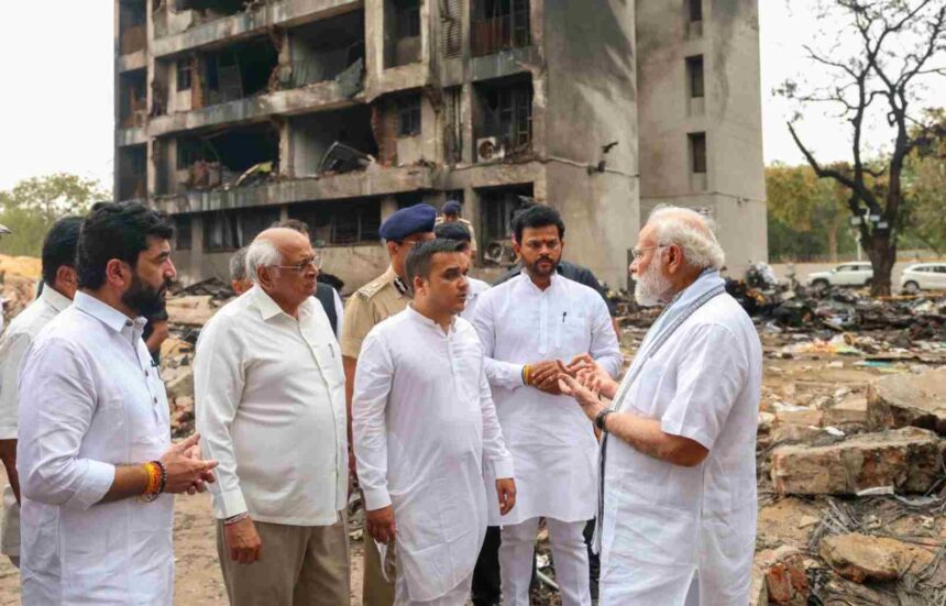 Prime Minister Narendra Modi visited the site of the tragic plane crash in Ahmedabad on Friday, expressing deep sorrow over the loss of lives