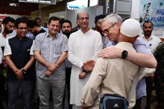 Chief Minister Omar Abdullah welcomed the first group of Hajj pilgrims returning to Jammu and Kashmir at the Srinagar International Airport on Tuesday evening, marking the beginning of the arrival phase for this year’s pilgrims.