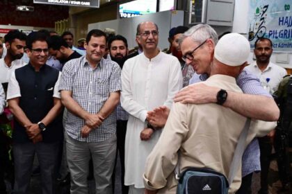 Chief Minister Omar Abdullah welcomed the first group of Hajj pilgrims returning to Jammu and Kashmir at the Srinagar International Airport on Tuesday evening, marking the beginning of the arrival phase for this year’s pilgrims.