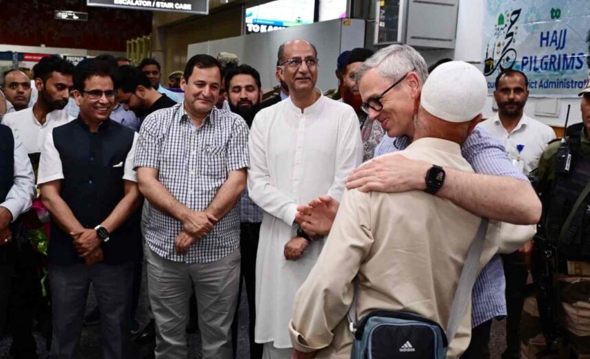 Chief Minister Omar Abdullah welcomed the first group of Hajj pilgrims returning to Jammu and Kashmir at the Srinagar International Airport on Tuesday evening, marking the beginning of the arrival phase for this year’s pilgrims.