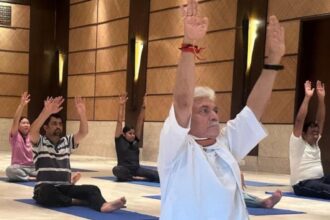 Lieutenant Governor Manoj Sinha participated in the 11th International Yoga Day celebrations in Srinagar, joining yoga enthusiasts in performing asanas under the Common Yoga Protocol.