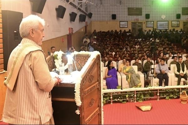 Lieutenant Governor Manoj Sinha on Friday interacted with National Cadet Corps (NCC) cadets during the Special National Integration Camp held at Chinar Auditorium, Badami Bagh Cantonment in Srinagar.