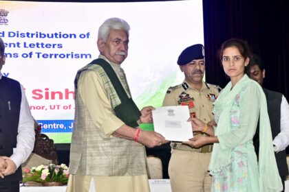 Lieutenant Governor Manoj Sinha on Monday handed over the appointment letters to 80 Next of Kins (NoKs) of terror victims, at Jammu.