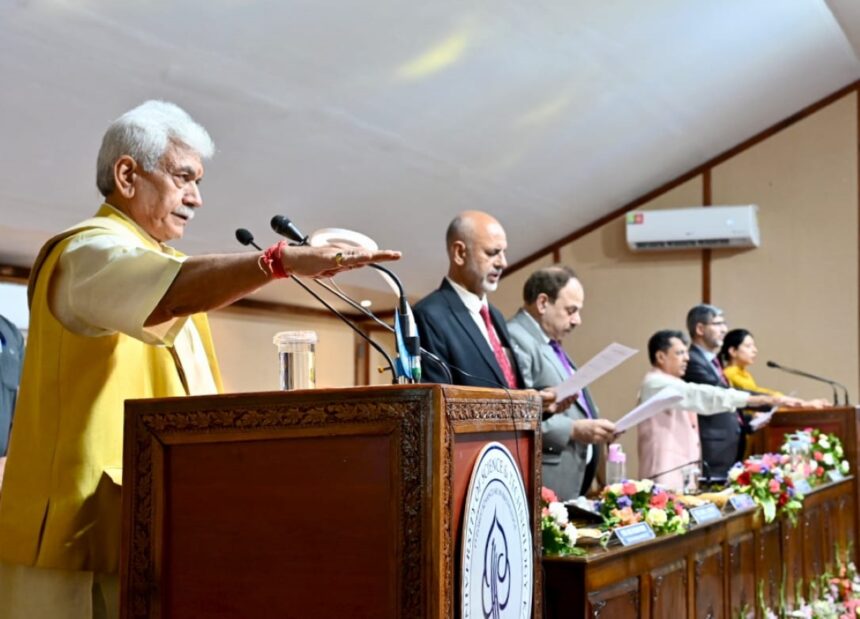 Lieutenant Governor Manoj Sinha on Thursday addressed the Viksit Bharat Yuva Connect Program at the Islamic University of Science and Technology (IUST), Awantipora, urging youth to lead Jammu and Kashmir’s growth, peace, and prosperity.