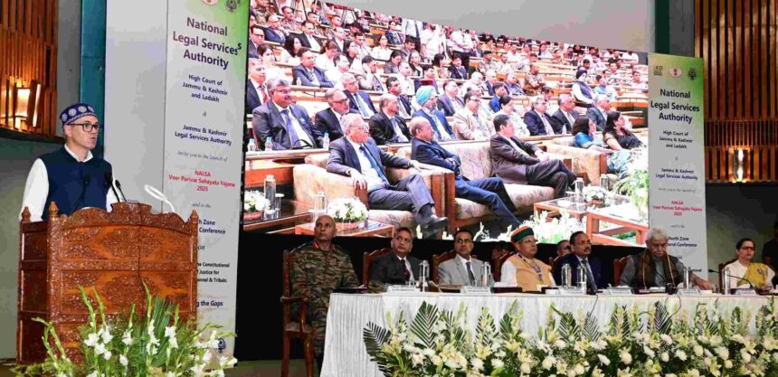 Chief Minister Omar Abdullah delivered the keynote address at the North Zone Regional Conference of the National Legal Services Authority (NALSA) held at SKICC Srinagar. The event focused on justice for defence personnel and tribal communities.
