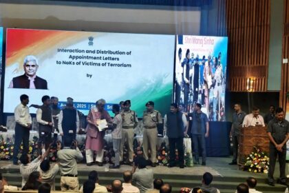 Lieutenant Governor Manoj Sinha on Tuesday handed over appointment letters to the family members of terror victims during an event held at SKICC Srinagar.