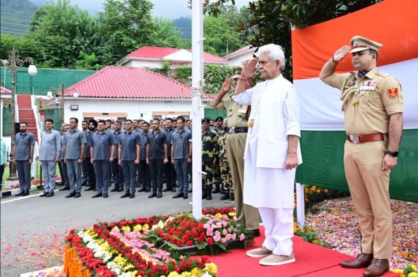 LG Sinha Hoists Tricolour at Raj Bhavan Srinagar